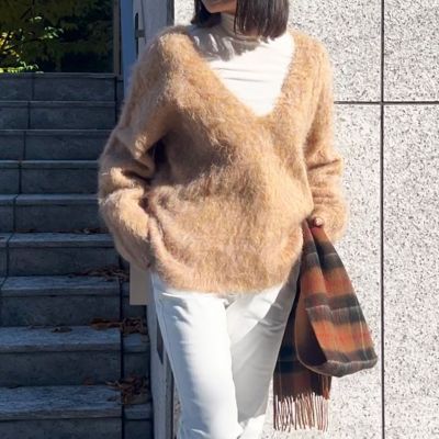 ブークレシャギーニットＶネックプルオーバー≪手洗い可能≫