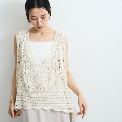 VICKY（Women）/ビッキー クロシェニットベスト≪手洗い可能≫