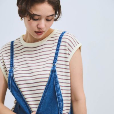 ＜VICKY（Women）＞マルチボーダーニットベスト≪手洗い可能≫