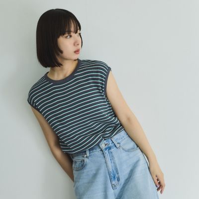 マルチボーダーニットベスト≪手洗い可能≫