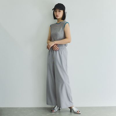 麻タッチ配色ニットノースリトップス≪手洗い可能≫
