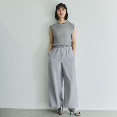 麻タッチ配色ニットノースリトップス≪手洗い可能≫