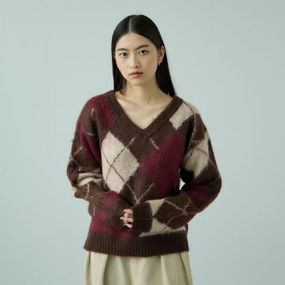 ＜VICKY（Women）＞アーガイルＶネックニット≪手洗い可能≫