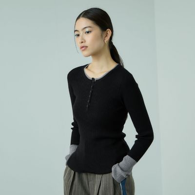 【新品】キーネックリブニット ur's（ユアーズ） ニット セーター チクチクしないウールブレンド