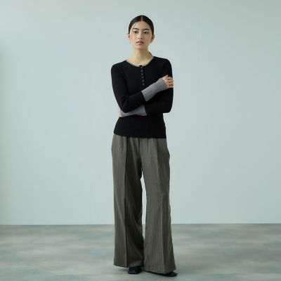配色キーネックリブニットプルオーバー≪手洗い可能≫ | VICKY (Women