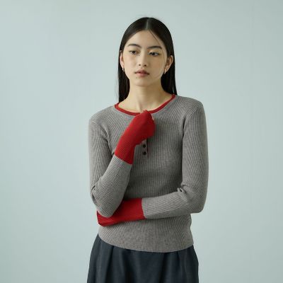 配色キーネックリブニットプルオーバー≪手洗い可能≫ | VICKY (Women