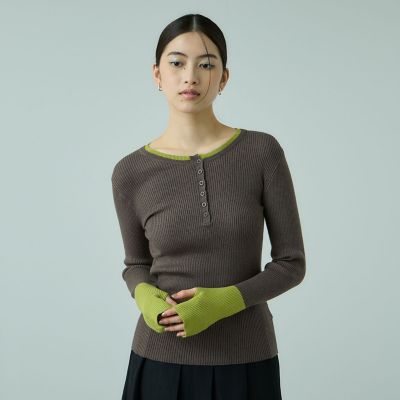 ＜VICKY（Women）＞配色キーネックリブニットプルオーバー≪手洗い可能≫
