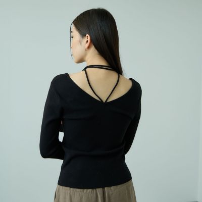 ＜VICKY（Women）＞ストリング付バレエネックリブニット≪手洗い可能≫