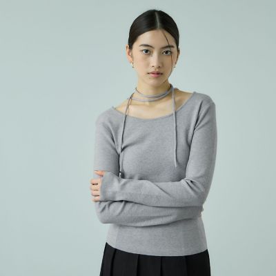 ＜VICKY（Women）＞ストリング付バレエネックリブニット≪手洗い可能≫