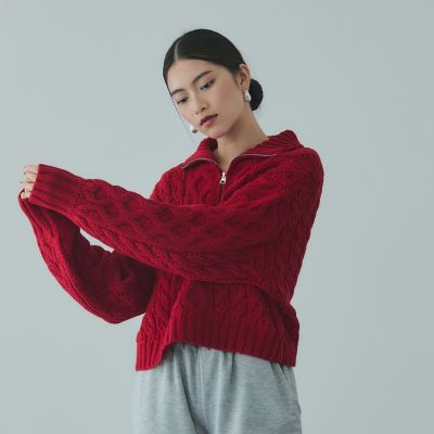 ＜VICKY（Women）＞バルキーケーブルハーフジップニット≪手洗い可能≫