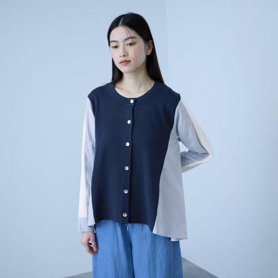 ＜VICKY（Women）＞異素材切替クルーネックニットカーディガン