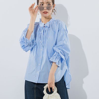 ＜VICKY（Women）＞【１着でアレンジが楽しめる】ストライプタイブラウス《手洗い可能》