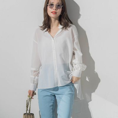 ＜VICKY（Women）＞【肌見せが女性らしい】前開き袖シアーシャツブラウス《手洗い可能》