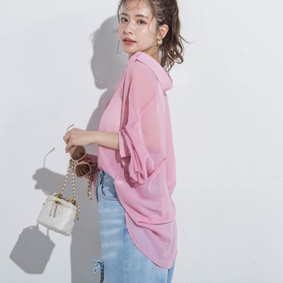 新色追加【透け感が魅力的】シアーシャツ≪洗濯機で洗える≫