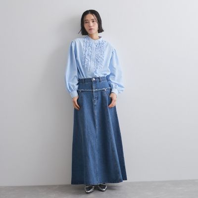 フリルバンドカラーストライプブラウス≪手洗い可能≫