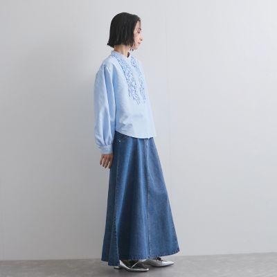 フリルバンドカラーストライプブラウス≪手洗い可能≫