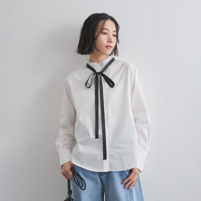フリル衿ボウタイブラウス≪手洗い可能≫