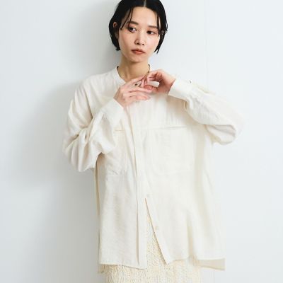 レーヨンヴィンテージバンドカラーシャツ≪手洗い可能≫