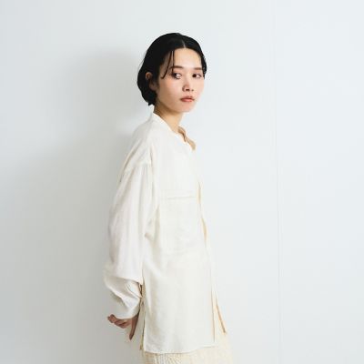 レーヨンヴィンテージバンドカラーシャツ≪手洗い可能≫