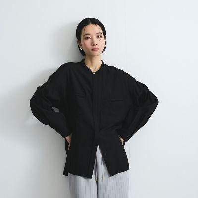 レーヨンヴィンテージバンドカラーシャツ≪手洗い可能≫