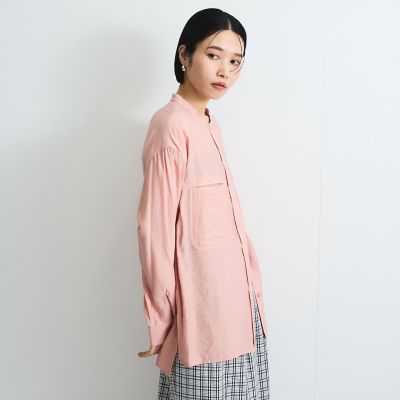 レーヨンヴィンテージバンドカラーシャツ≪手洗い可能≫