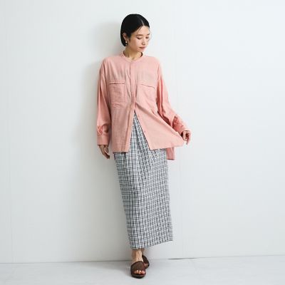 レーヨンヴィンテージバンドカラーシャツ≪手洗い可能≫