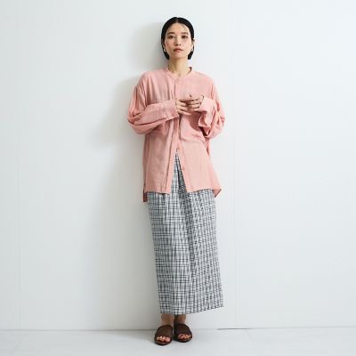 レーヨンヴィンテージバンドカラーシャツ≪手洗い可能≫