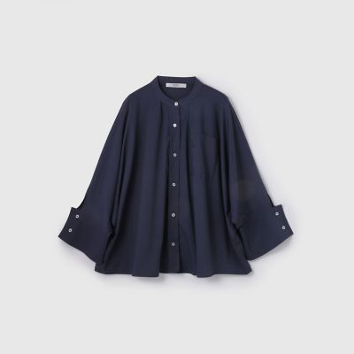 ノーカラーダブルカフスブラウス≪洗濯機で洗える≫