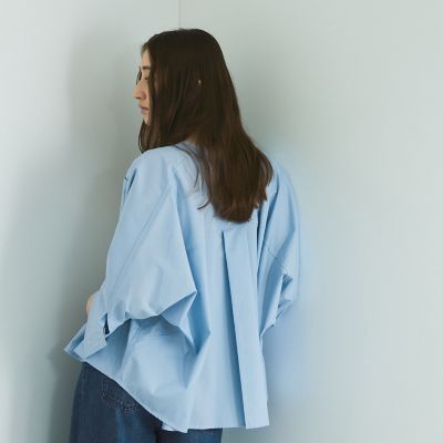 ノーカラーダブルカフスブラウス≪洗濯機で洗える≫