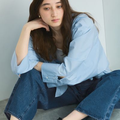 ノーカラーダブルカフスブラウス≪洗濯機で洗える≫