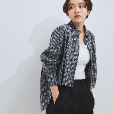 ＜VICKY（Women）＞スリットスリーブチェックシャツブラウス≪手洗い可能≫