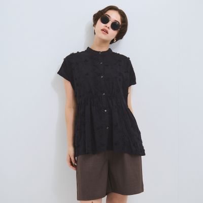 ＜VICKY（Women）＞３Ｄ刺繍バンドカラーブラウス≪手洗い可能≫