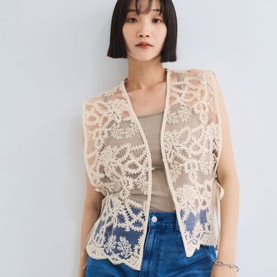 チュールシシュウスカラップベスト≪手洗い可能≫ | VICKY (Women