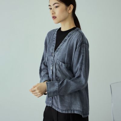 再生繊維（セルロース）Vネックブラウス≪洗濯機で洗える≫ | VICKY