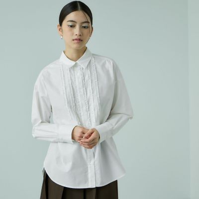 ミニフリルショートシャツ ストライプ柄スリットリボンショートシャツ[on211] | レディース