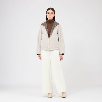 ebure ウール100％ オーバーサイズ スタンドカラーブルゾン エクリュ バイカラーウールリバー スタンドカラーブルゾン | EPOCA (Women