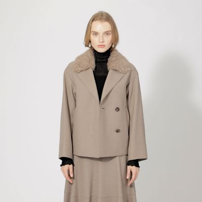 ＜EPOCA (Women)＞フェイクファーコンビ　ウールパイルジャージ　　ショートコート