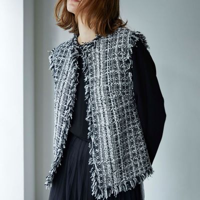 ＜EPOCA (Women)＞フリンジミックスツイード　ショートジレ
