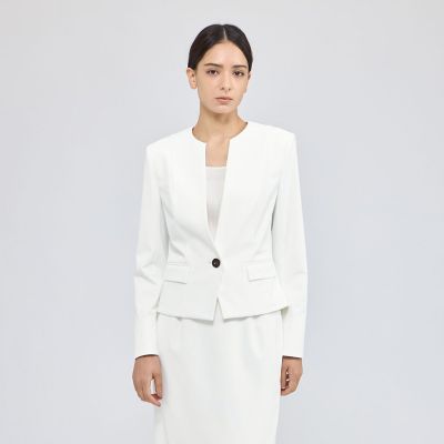 美品✨ 新品タグ付 EPOCA ジャケット ホワイト 肩パッド ノーカラー 白 クリーンストレッチ ノーカラージャケット | EPOCA (Women)/エポカ