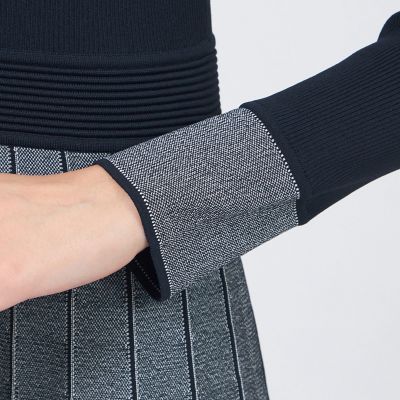 EPOCA ＊エポカ ニットワンピース 五分袖 プリーツ ブラック40 プリーツライクジャカード ニットワンピース | EPOCA (Women)/エポカ