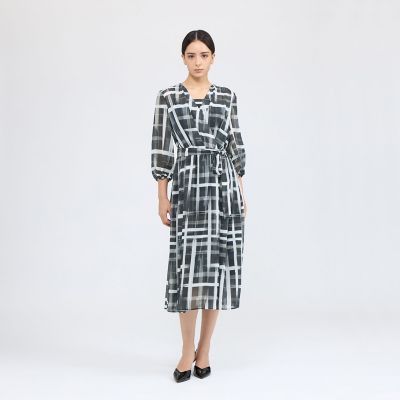 美品 g-stage ジオメトリックプリント 冬の外出・会食向け（シック） ジオメトリックプリント カシュクールワンピース | EPOCA (Women