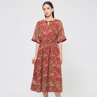 ＜EPOCA (Women)＞【ＶＥＲＹ　ＮａＶＹ２０２５年６月号掲載】フラワーサラサボイル　ギャザードレス