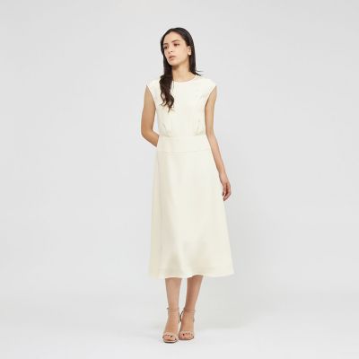 極美品‼️【エポカEPOCA】42ベルト付き上品ワンピースライトグレー　胸元タック 10％off】スクエアネックマキシワンピース(ストライプ) - seventen