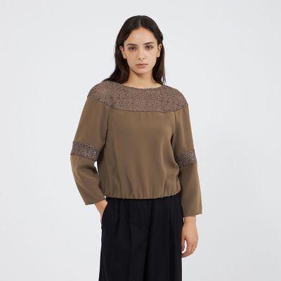 ＜EPOCA (Women)＞トリアセダブルクロス　レースコンビブラウス