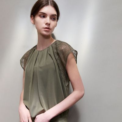 ＜EPOCA (Women)＞トリアセテートジャージー　レースコンビプルオーバー