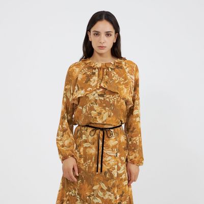 ＜EPOCA (Women)＞レイヤーフィオーレプリント　フリルブラウス