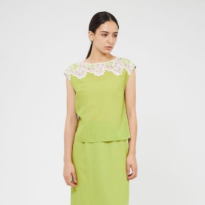 ＜EPOCA (Women)＞バイカラーエンブロイダリー　フレンチスリーブブラウス