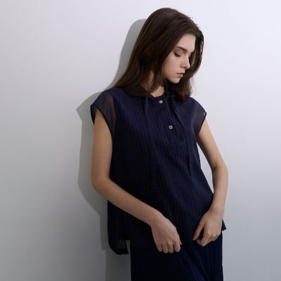 ＜EPOCA (Women)＞シアーストライプ　フーディーブラウス