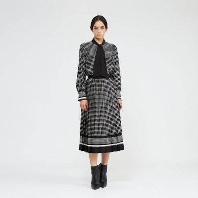 バイカラージオメトリックプリント ボウタイブラウス | EPOCA (Women