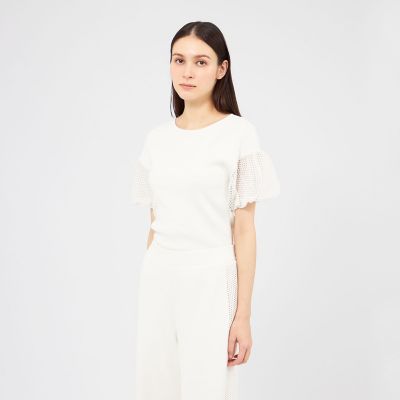 ＜EPOCA (Women)＞【Ｌａ　ｍａｇｌｉａ　ｅｓｔａｔｅ】　メッシュパフスリーブ　ニットプルオーバー